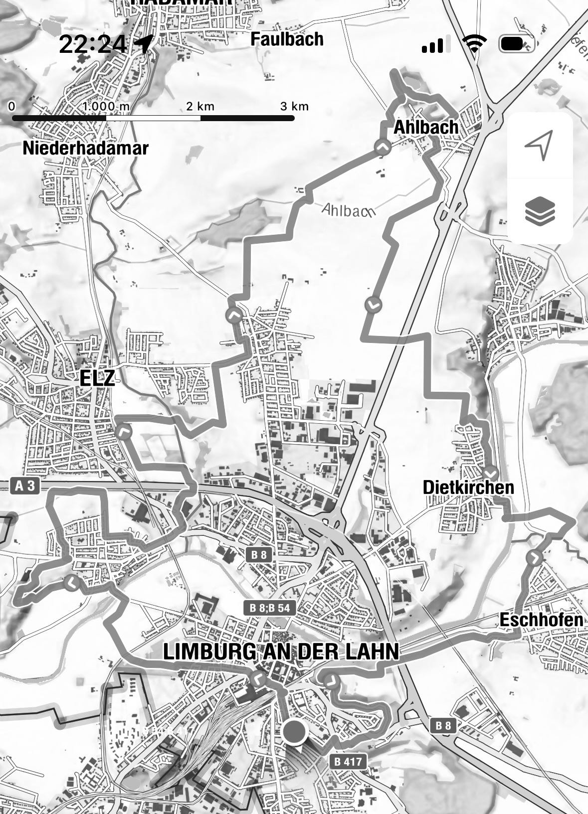 Planungskarte der Nordroute Limburg an der Lahn. Erstellt von Sascha Büttner.