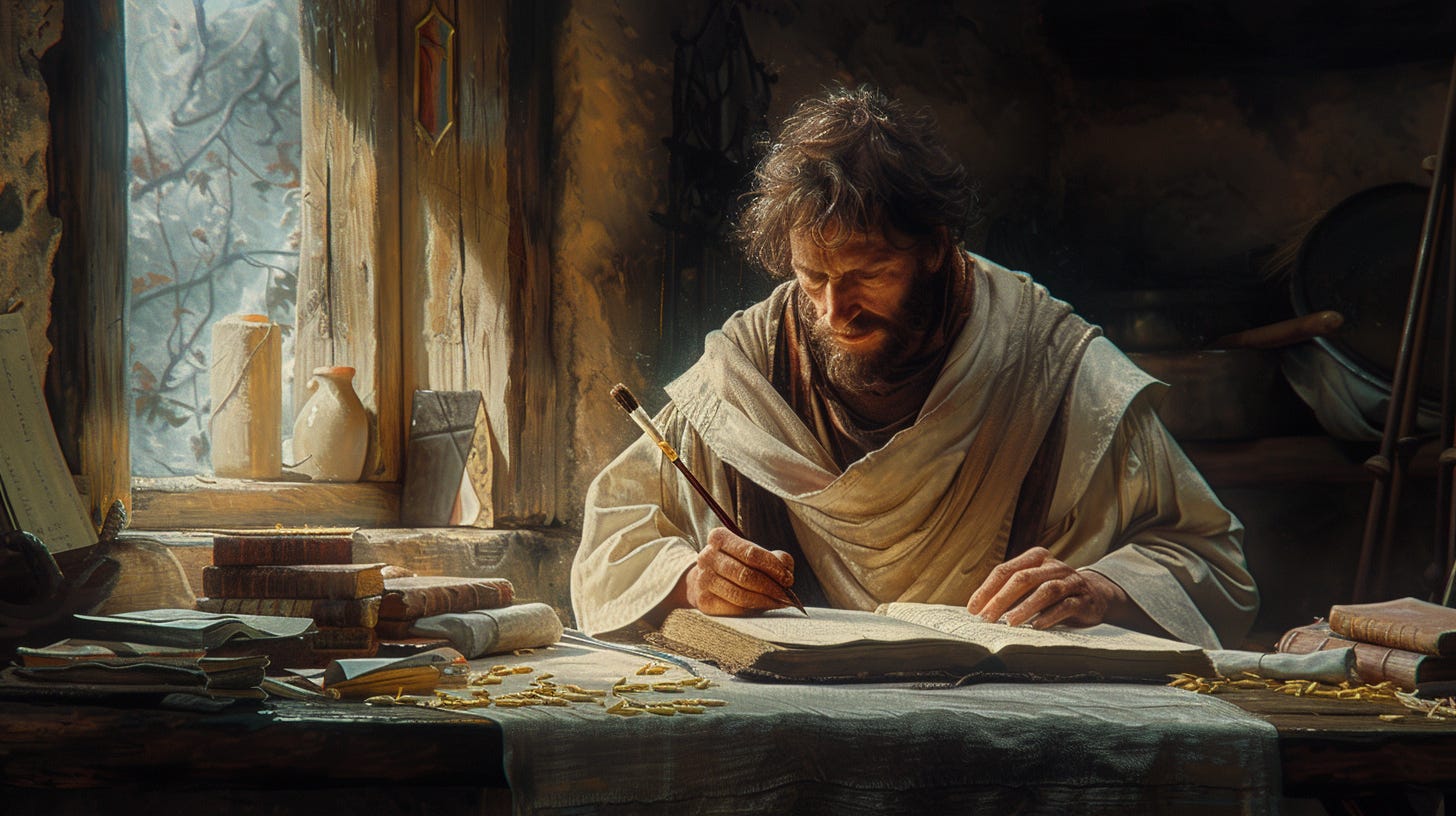 Some medieval guy writing something important, somewhere in the Meldûn Borderlands.