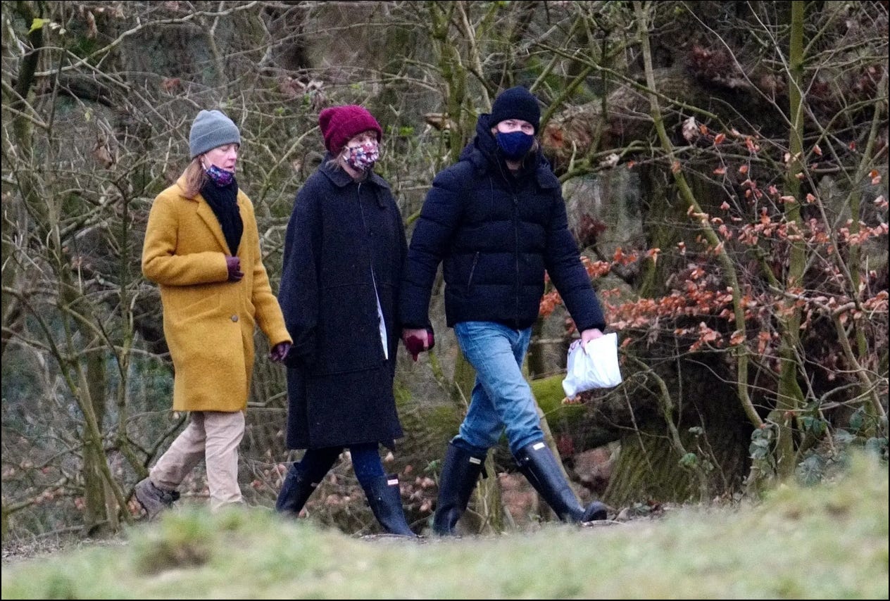 Taylor Swift and Joe Alwyn walking hand in hand on Hampstead Heath with Joe's mother Elizabeth