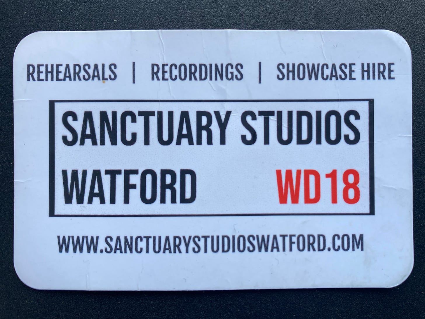 Promotional card for Sanctuary Studios in Watford