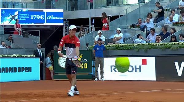 kei nishikori serves to andy murray 2015 madrid open