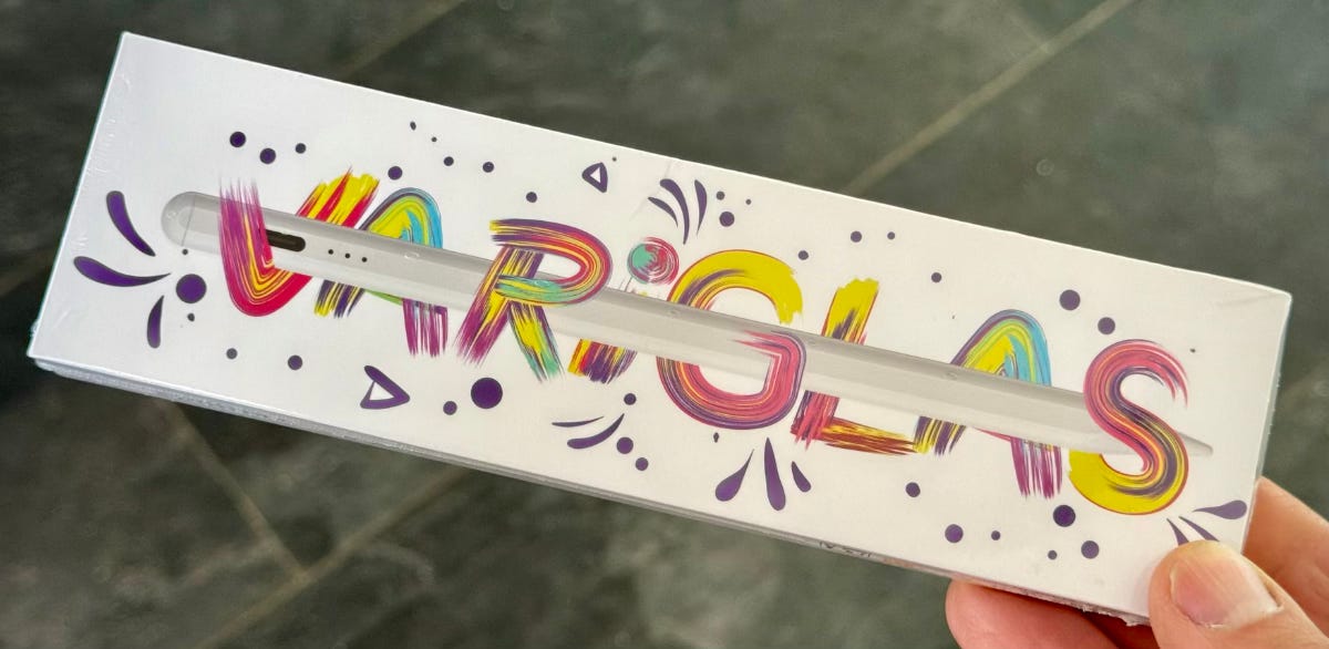 a box with colourful writing