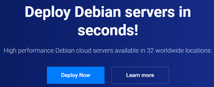 Screenshot showing the Deploy Debian Now button at Vultr.com