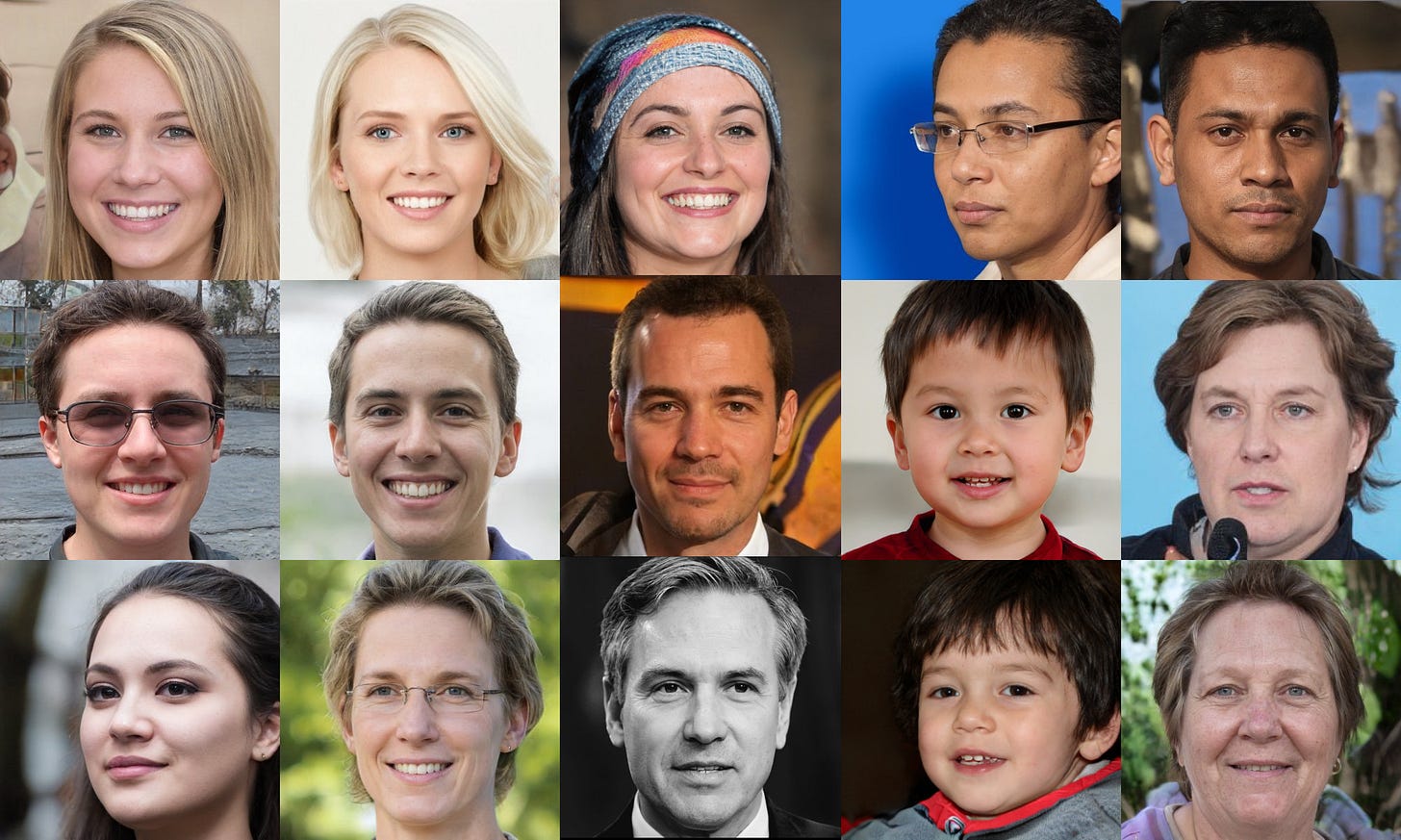 15 examples of GAN-generated faces