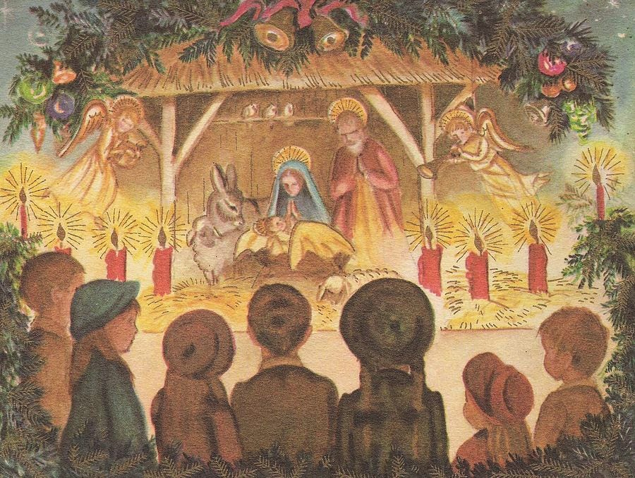 Christmas Painting - Christmas Greetings 329 - Vintage Christmas Cards - Nativity Scenes by Bellavista Gallery