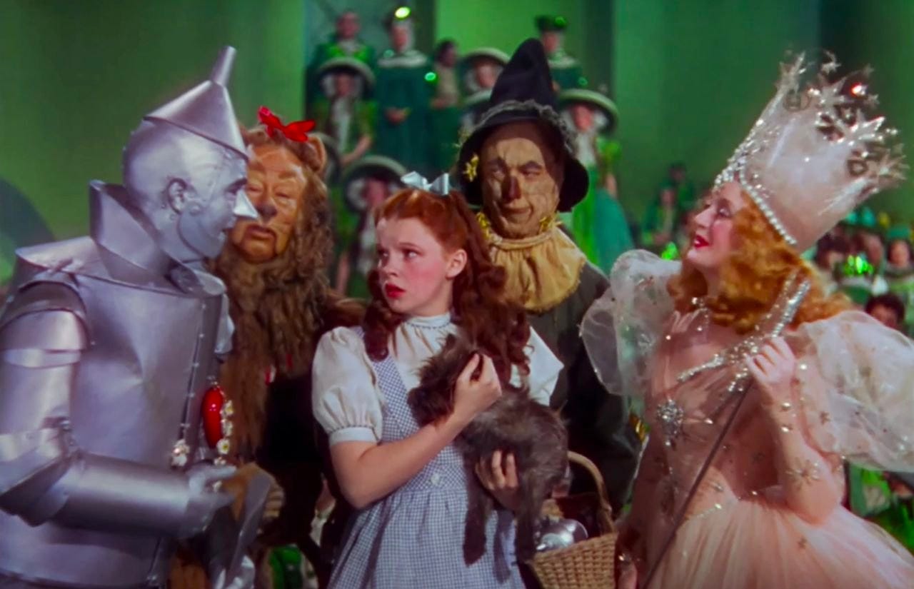 Dorothy and her friends saying goodbye at the end of The Wizard of Oz.