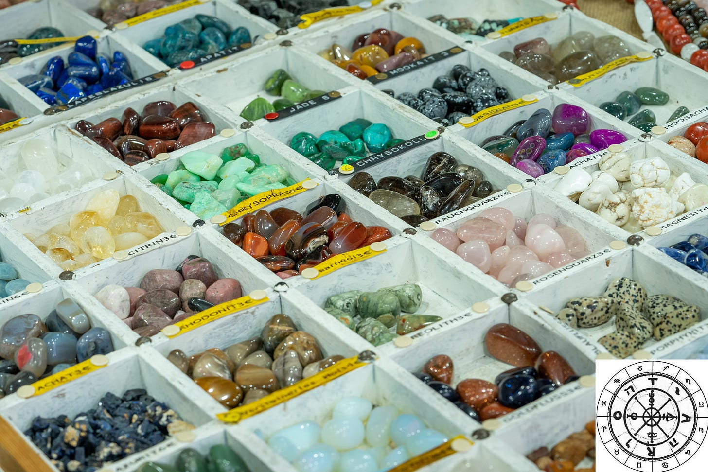 A bunch of shop crystals on display
