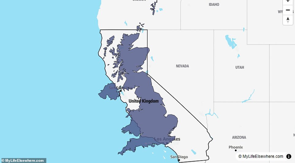 California is about 1.7 times bigger than the United Kingdom, with the former covering 403,882 sq km