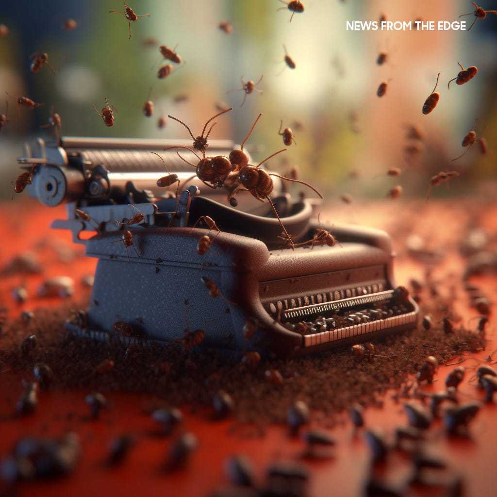 typewriter being swarmed by ants