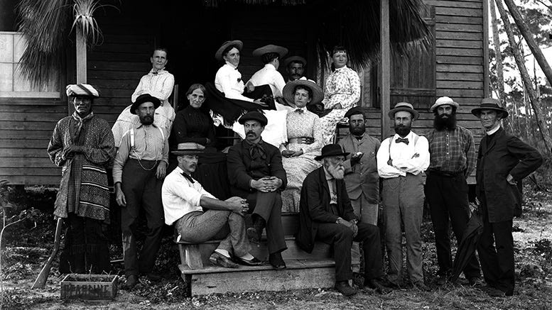 Cover: Coconut Grove residents at Kirk Munroe’s residence in 1888. Kirk Munroe is seated on the front row of the steps in the white shirt