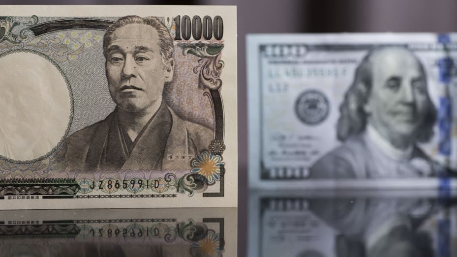 Japanese Yen With Benjamin Franklin Dollar Bill