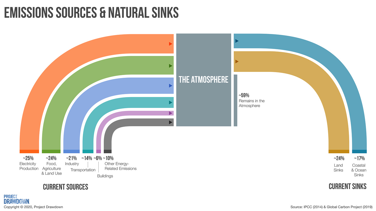 Diagram demonstrating emissions sources and natural sinks
