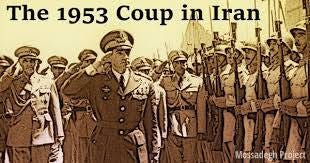 May be an image of 3 people and text that says "The 1953 Coup in Iran Mossadegh MossadeghProject rojert"