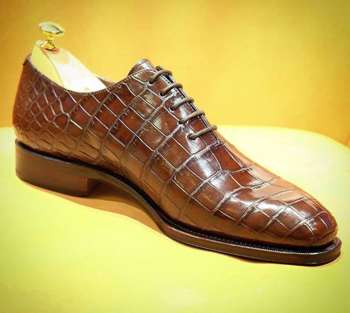 Handmade Alligator Embossed Leather Oxford Dress Shoes For image 1