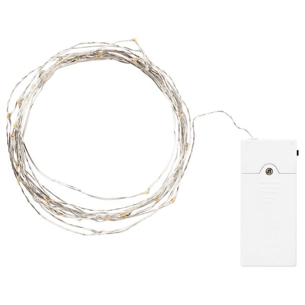 VISSVASS LED string light with 40 lights, indoor/battery operated silver color