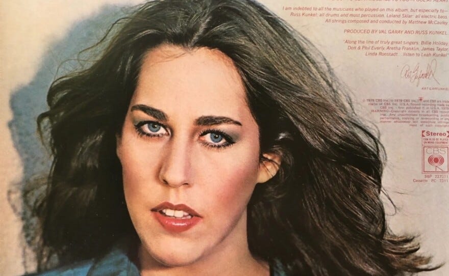 Early in her career, singer Leah Kunkel produced two solo albums. This image is from the back of her 1979 self-titled album from Columbia Records. Kunkel was the younger sister of Cass Elliot, of The Mamas and the Papas. Later in her career, Kunkel also became an entertainment attorney. She lived in Northampton, Massachusetts.  