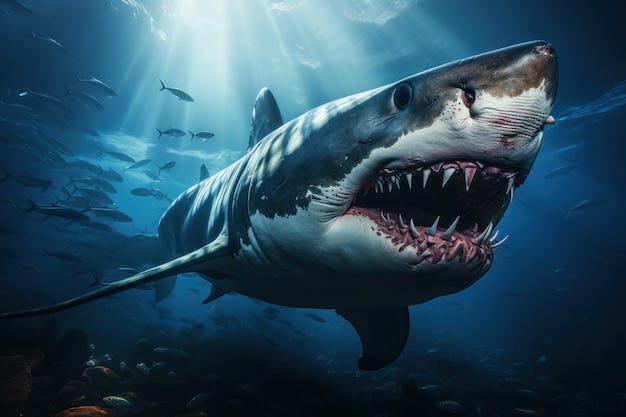 Free AI Image | Scary shark underwater