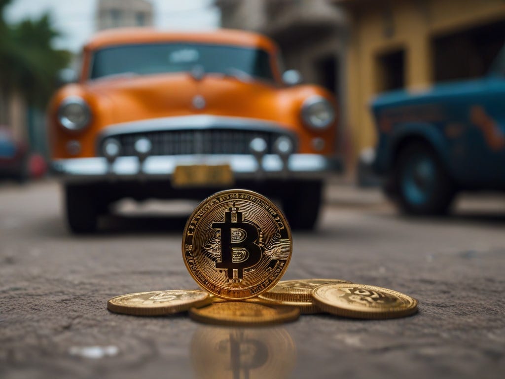cypherpunk cuba with a bitcoin coin thumbnail car