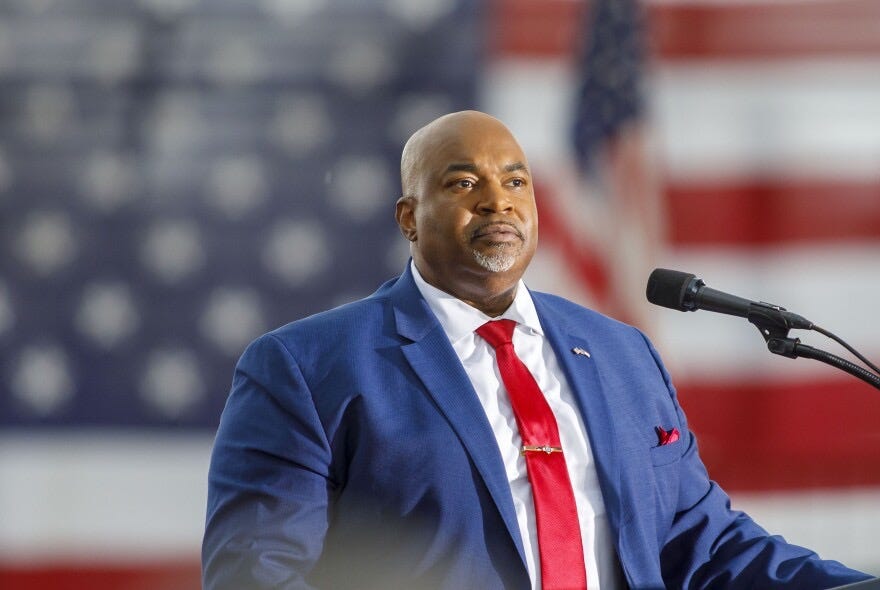 North Carolina Lt. Governor Mark Robinson announces his campaign for governor at a rally outside Ace Speedway in Elon, N.C. Saturday, April 22, 2023.