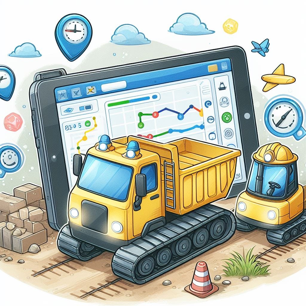tracking construction equipment digitally in cute water color style