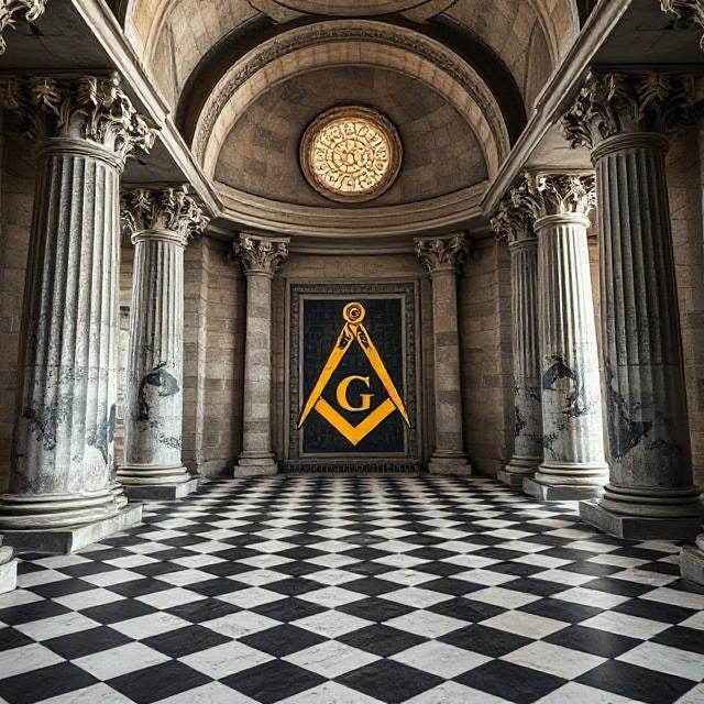https://images.deepai.org/art-image/1d2e8690c8f44c8fa940195e073a7e3c/freemason-symbols-in-a-temple-with-a-checkerboard-flo.jpg