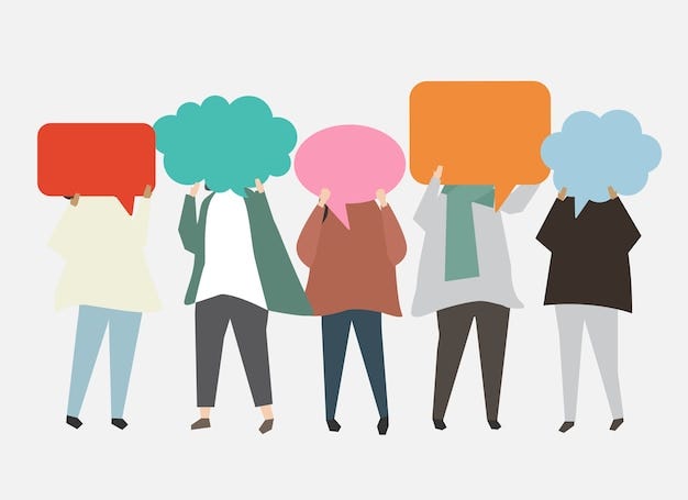 People with speech bubbles illustration