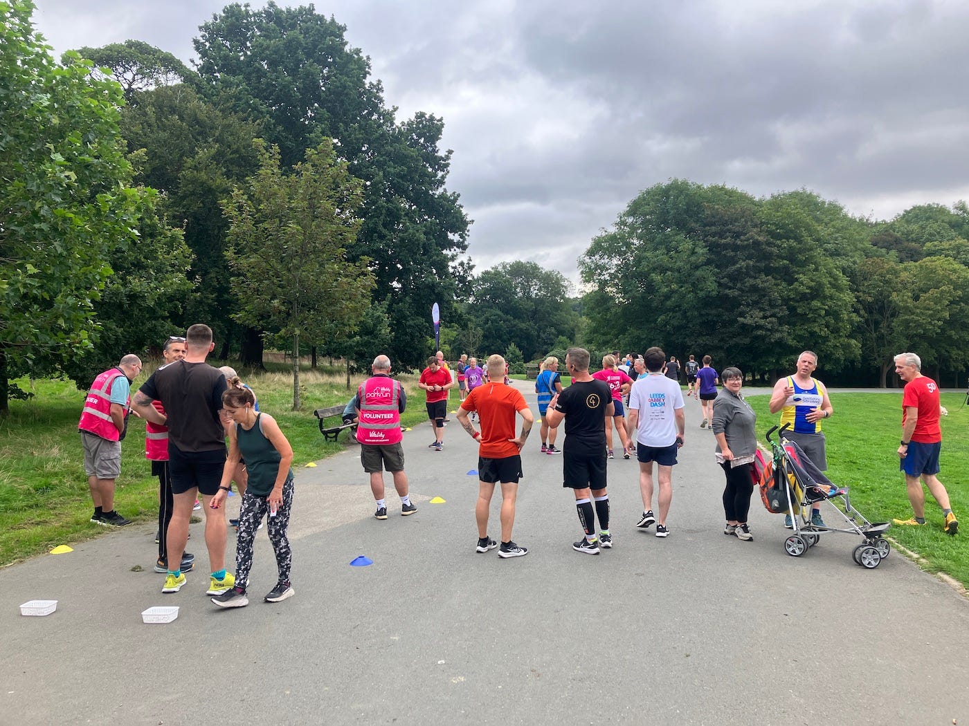 Runners gathered at the finish, on a hill