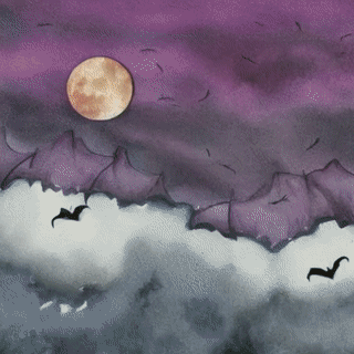 gif of AI art of bats and a moon