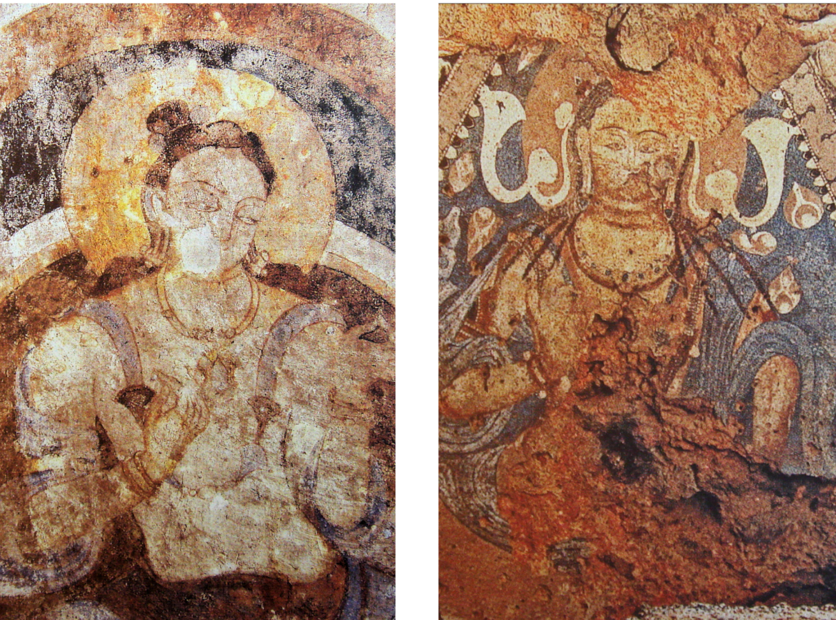 Pictures of murals painted in the caves near the Buddhas of Bamiyan