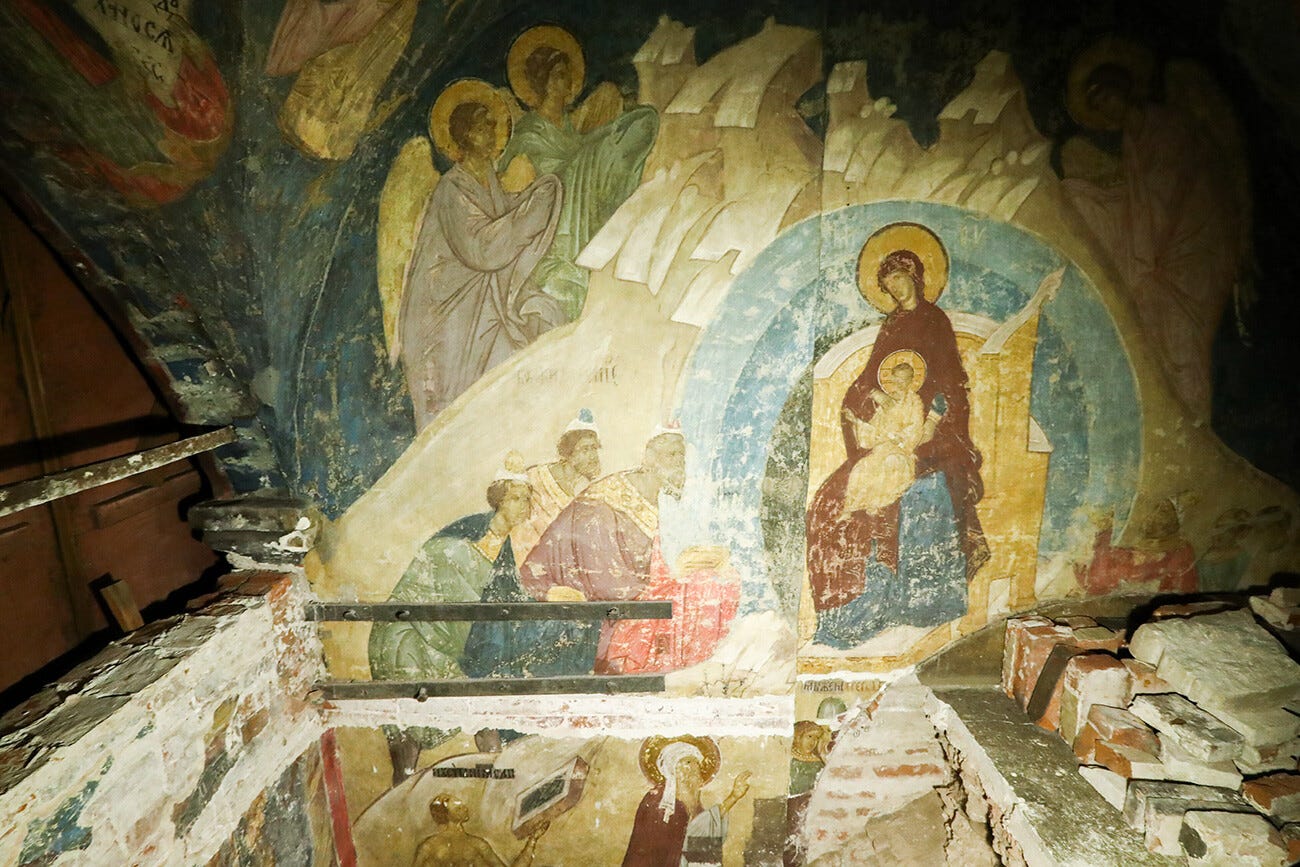 During the 2020 restoration in the Moscow Kremlin's Assumption Cathedral, a part of Dionisy's paintings were discovered