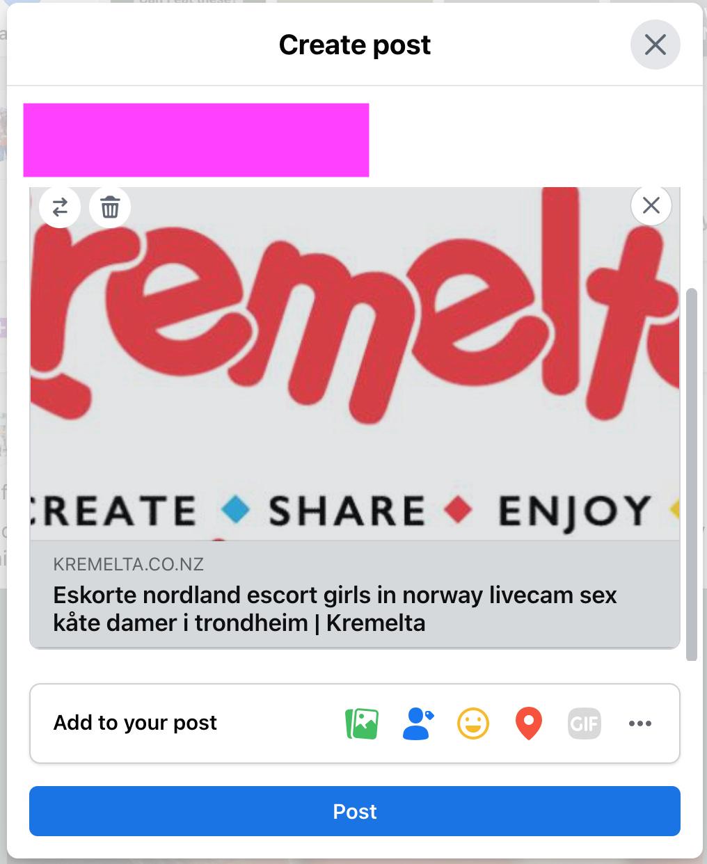 Sharing a post on Facebook just shares porno text!