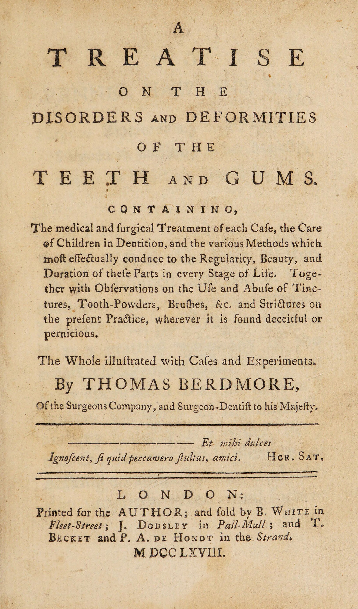 The title page of the 1768 first edition of Thomas Berdmore's book.