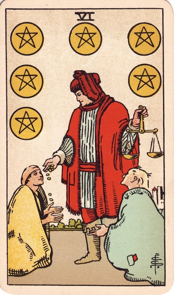 Six of Pentacles Tarot card meaning: Presents, gifts ...