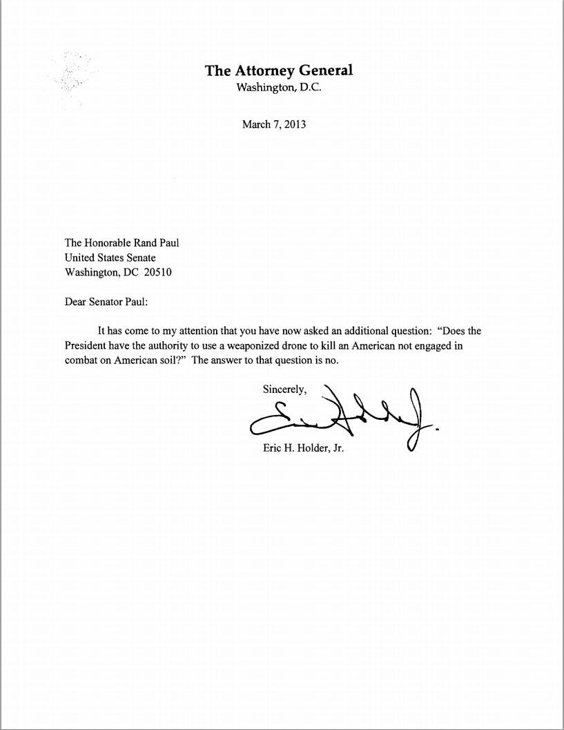 Attorney General to Rand Paul answer