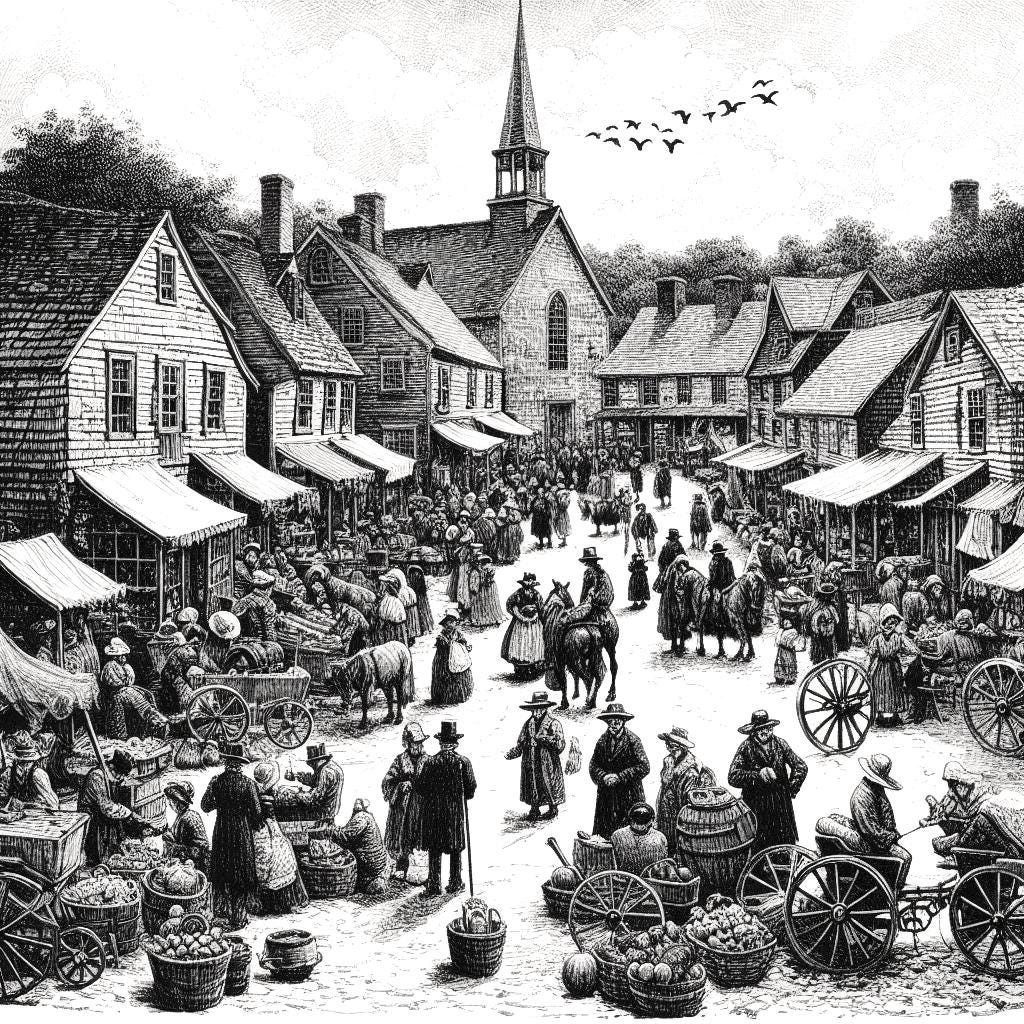 drawing of village life