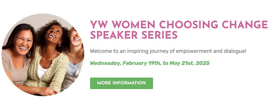 YW Speaker Series poster with three women smiling