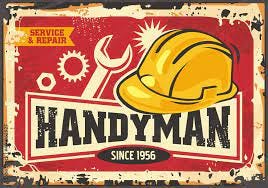 Handyman retro ad with yellow safety helmet, tools and gears. Old sign for  house service and maintenance. Vector commercial signboard in vintage  style. Construction and home keeping theme. Stock Vector | Adobe