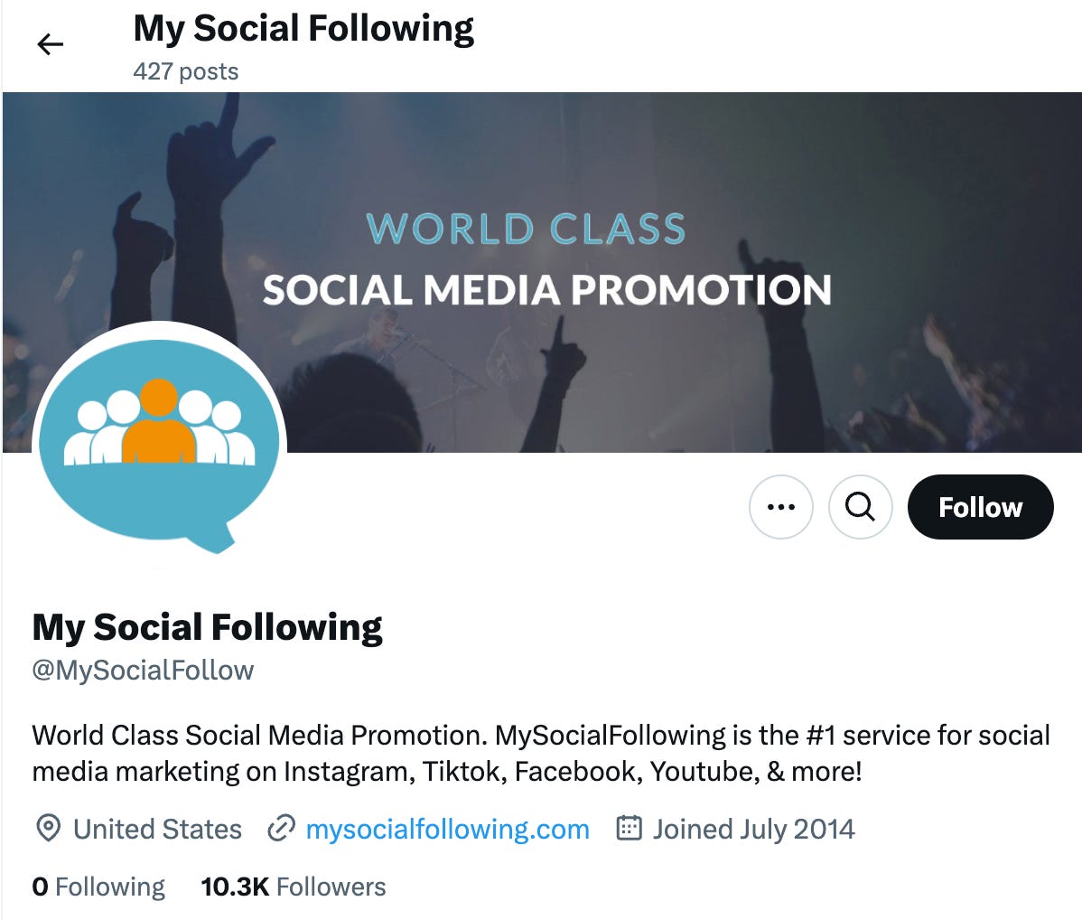 screenshot of @MySocialFollow's X profile