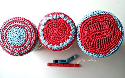 ronds, bleu rouge, crochet