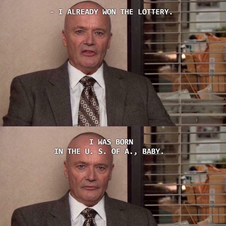 Creed on winning the lottery. I was born in the U.S. of A ...