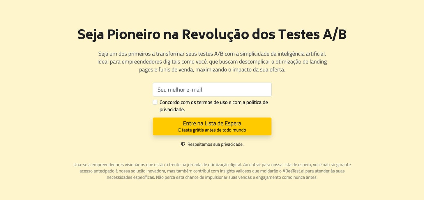 Exemplo da CTA do AbeeTest.ai