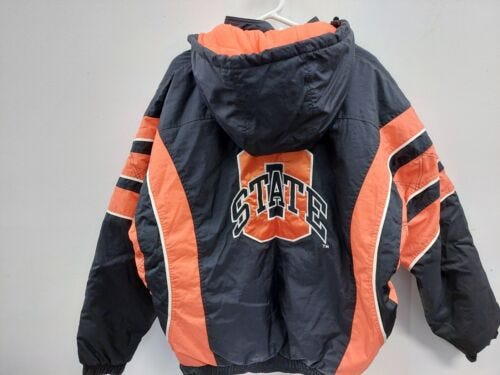 Vintage OSU Oklahoma State Starter Jacket Men's XL Puffer Hood Orange Black NWOT - Picture 6 of 9