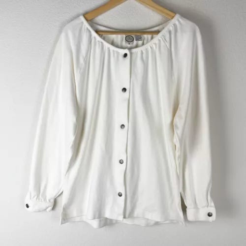 Vintage J. Jill Top Womens Medium White Button Front Shirred Cardigan - Picture 1 of 9