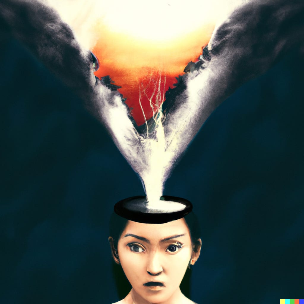 surrealist painting digital art of woman's head breaking open via Dall-E