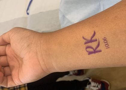 Photo of RK tattoo on Dr. Beri's arm.