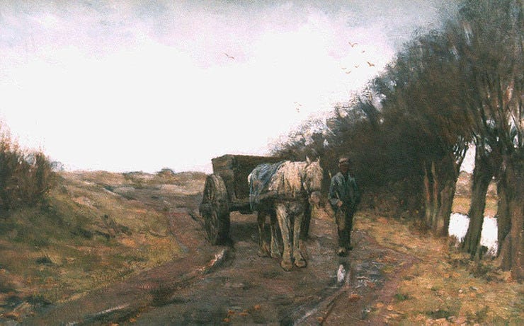 'Boer op weg naar huis' - olieverf op doek: Bernard Schregel (herkomst: voorm. coll. Kunsthandel Simonis & Buunk, Ede)