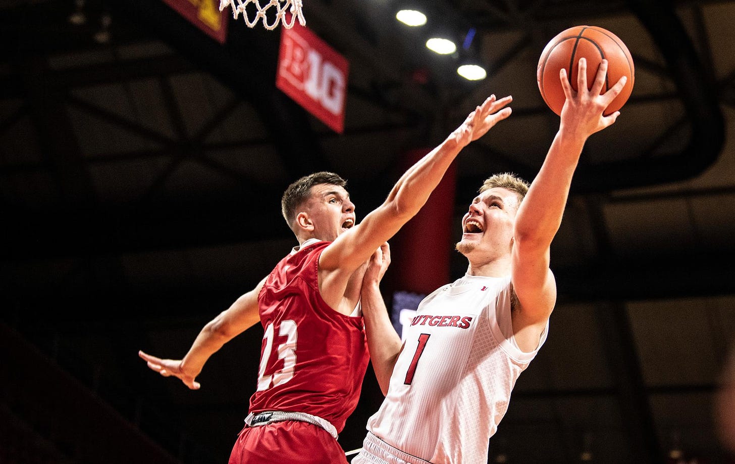 Swedish forward Oskar Palmquist (#1) is playing a larger role for Rutgers after Mawot Mag’s injury. (Photo by Ben Solomon / courtesy of Rutgers athletics)