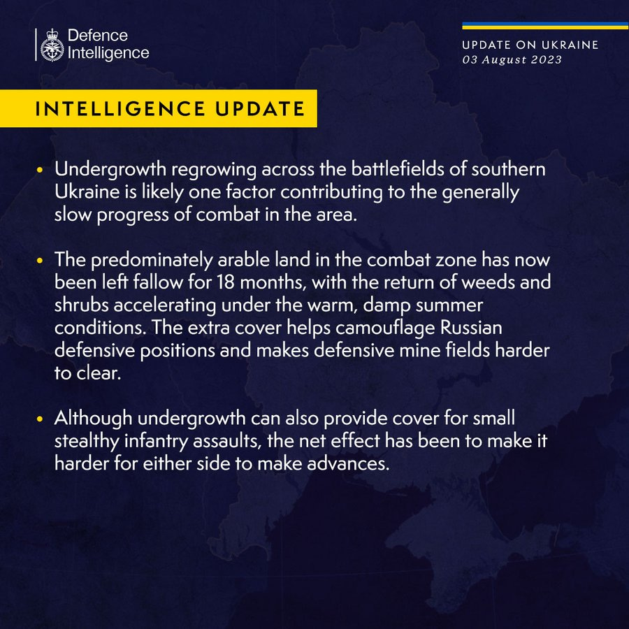 Latest Defence Intelligence update on the situation in Ukraine - 03 August 2023.