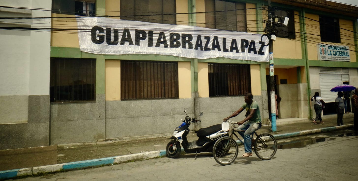 A peace banner in the town of Guapi, Cauca, an area historically affected by armed conflict (Source: InsightCrime)