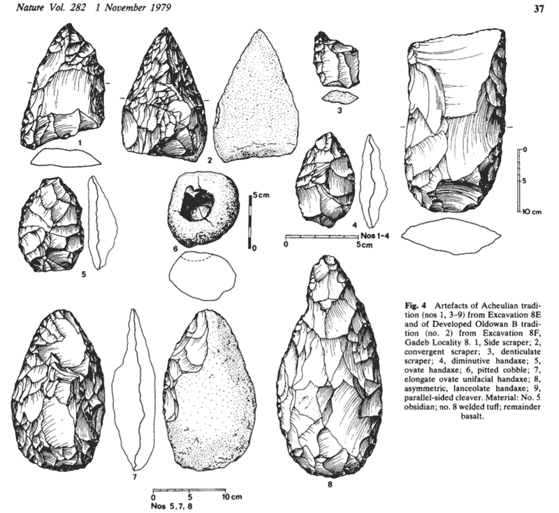 Figure 4 from Clark and Kurashina 1979, illustrating the tools from Gadeb 8E and 8F